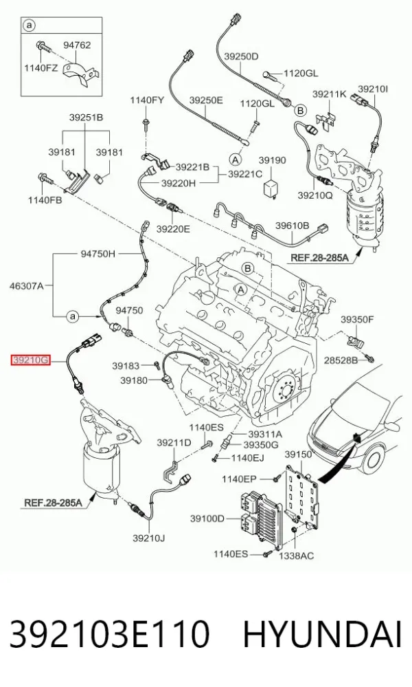 Sonda lambda, sensor de oxígeno antes del catalizador derecho 392103E110 Hyundai/Kia
