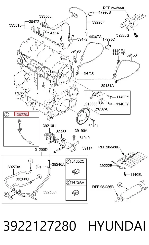 Sensor de temperatura de gases de escape antes del filtro de partículas 3922127280 Hyundai/Kia