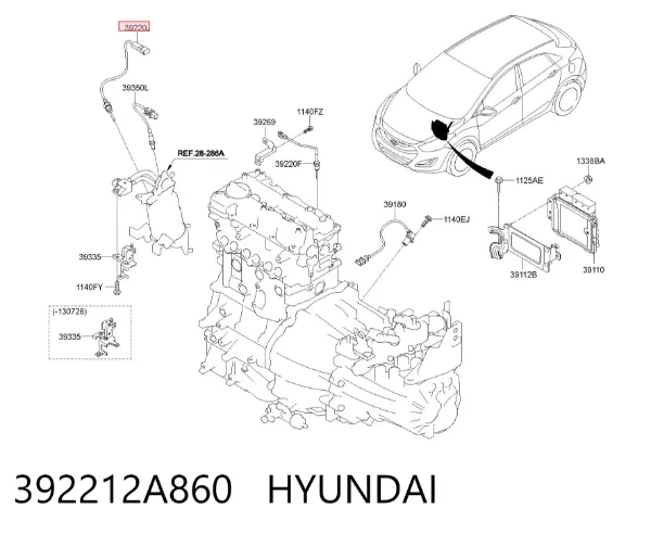 Sensor de temperatura de gases de escape antes del catalizador 392212A860 Hyundai/Kia