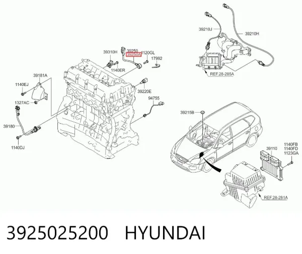 Sensor de detonacion 3925025200 Hyundai/Kia