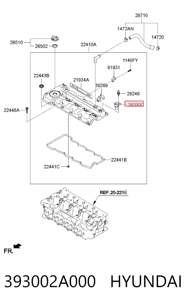 Sensor de árbol de levas 393002A000 Hyundai/Kia