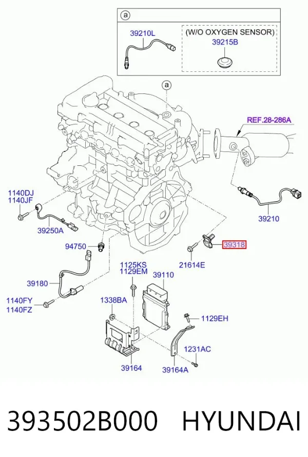 Sensor de árbol de levas 393502B000 Hyundai/Kia