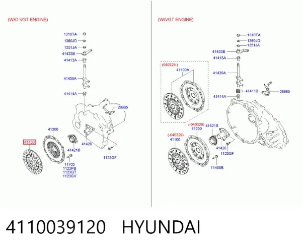 Disco de embrague 4110039120 Hyundai/Kia
