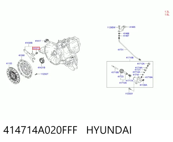 Eje de horquilla de embrague 414714A020FFF Hyundai/Kia