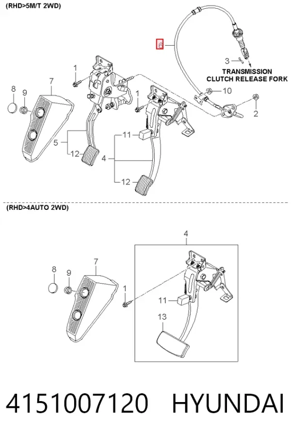 Cable de embrague 4151007120 Hyundai/Kia