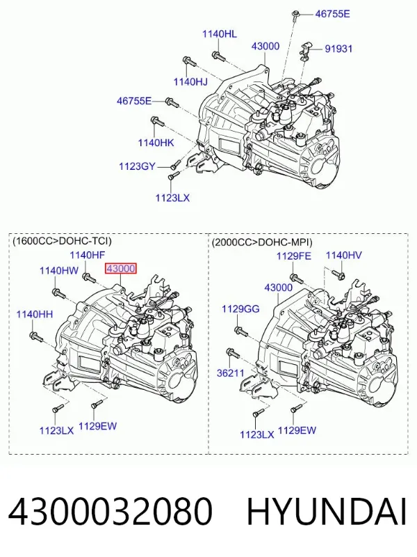Caja de cambios 4300032080 Hyundai/Kia