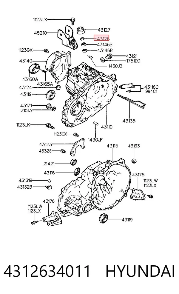 Retén del vástago del cambio de la caja de cambios 4312634011 Hyundai/Kia