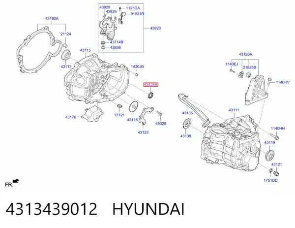 Retén del eje primario de la transmisión 4313439012 Hyundai/Kia