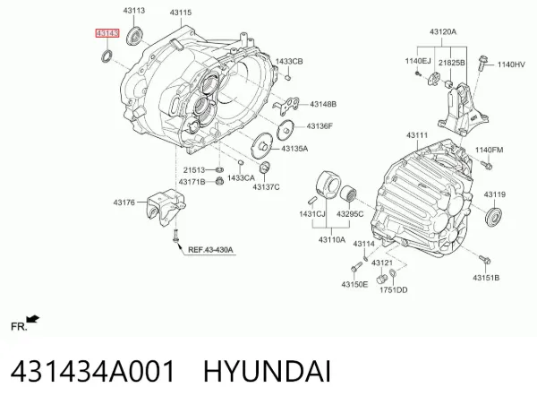 Retén del eje primario de la transmisión 431434A001 Hyundai/Kia