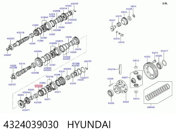Engranaje conducido de quinta velocidad 4324039030 Hyundai/Kia