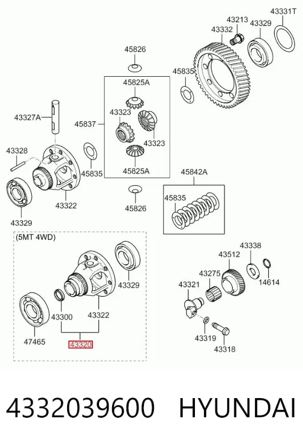 Carcasa del diferencial delantero, satélites 4332039600 Hyundai/Kia