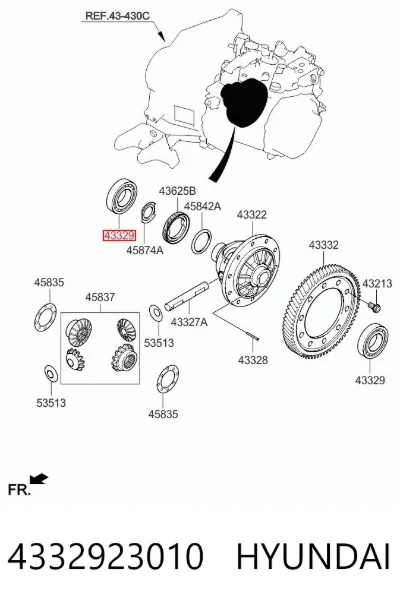 Cojinete del diferencial del eje delantero HYUNDAI 4332923010