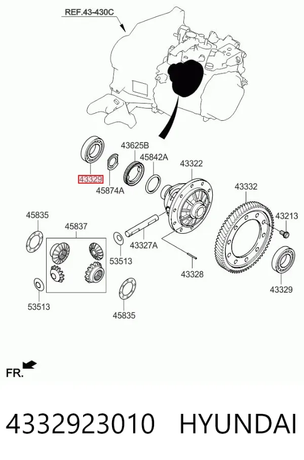 Cojinete del diferencial del eje delantero 4332923010 Hyundai/Kia