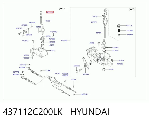 Pomo de palanca de cambios 437112C200LK Hyundai/Kia