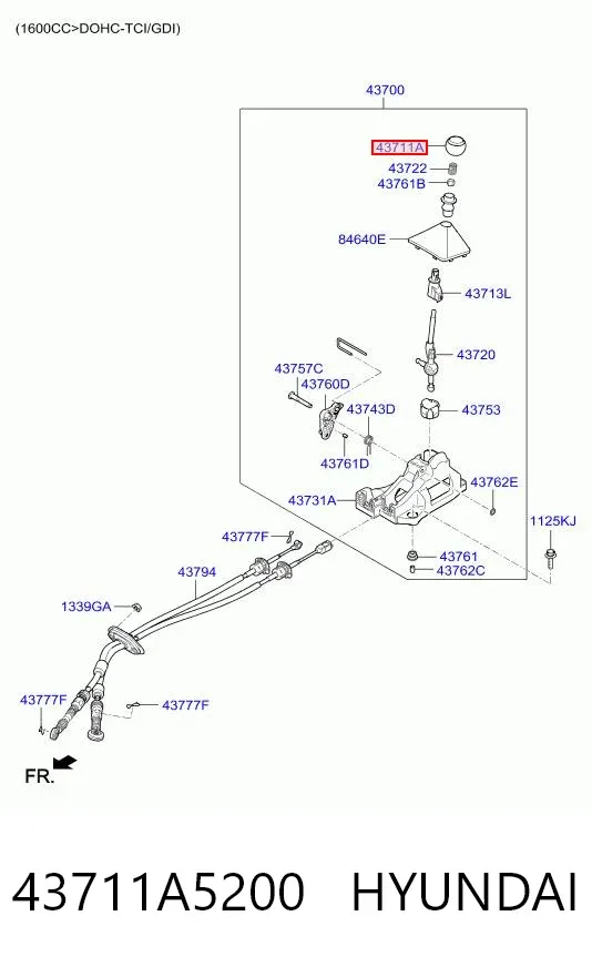 Pomo de palanca de cambios 43711A5200 Hyundai/Kia
