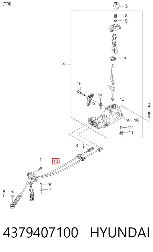 Cables de caja de cambios 4379407100 Hyundai/Kia