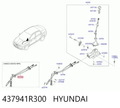 Cable de selección de marchas HYUNDAI 437941R300