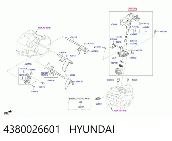 Mecanismo de selección de marchas 4380026601 Hyundai/Kia