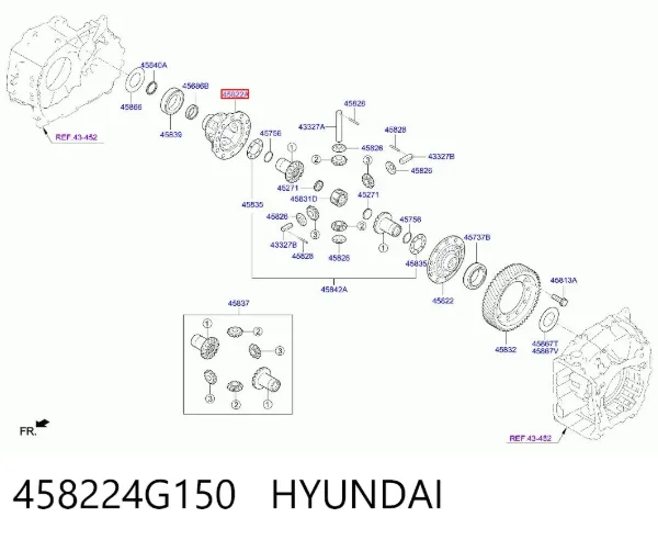 Carcasa del diferencial delantero, satélites 458224G150 Hyundai/Kia