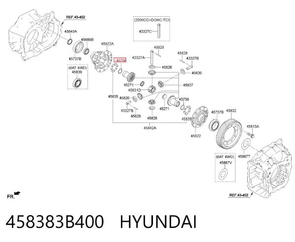 Arandela del diferencial del eje delantero 458383B400 Hyundai/Kia
