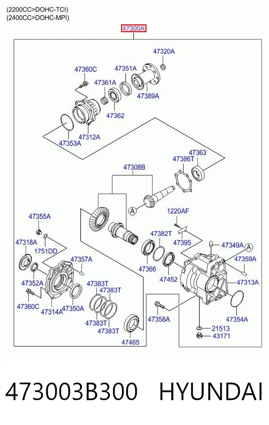 Caja de transferencia 473003B300 Hyundai/Kia