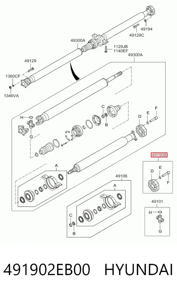 Acoplamiento elástico trasero del cardán 491902EB00 Hyundai/Kia
