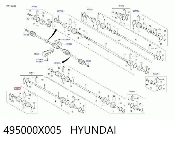 Junta homocinética interna delantera 495000X005 Hyundai/Kia