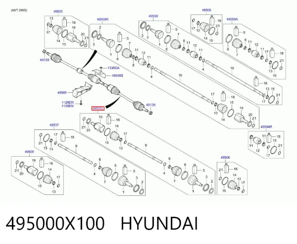 Semieje delantero izquierdo 495000X100 Hyundai/Kia