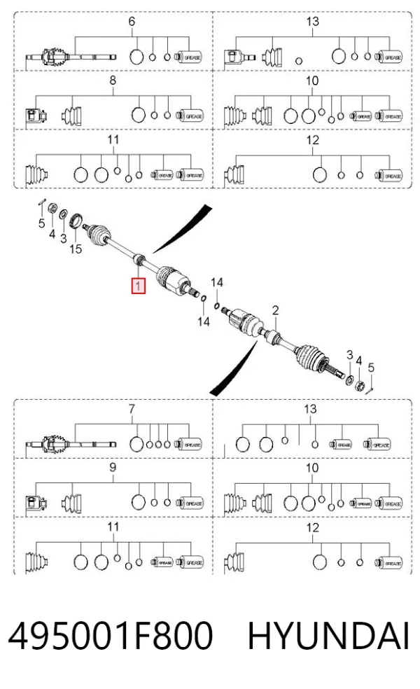 Semieje delantero derecho 495001F800 Hyundai/Kia