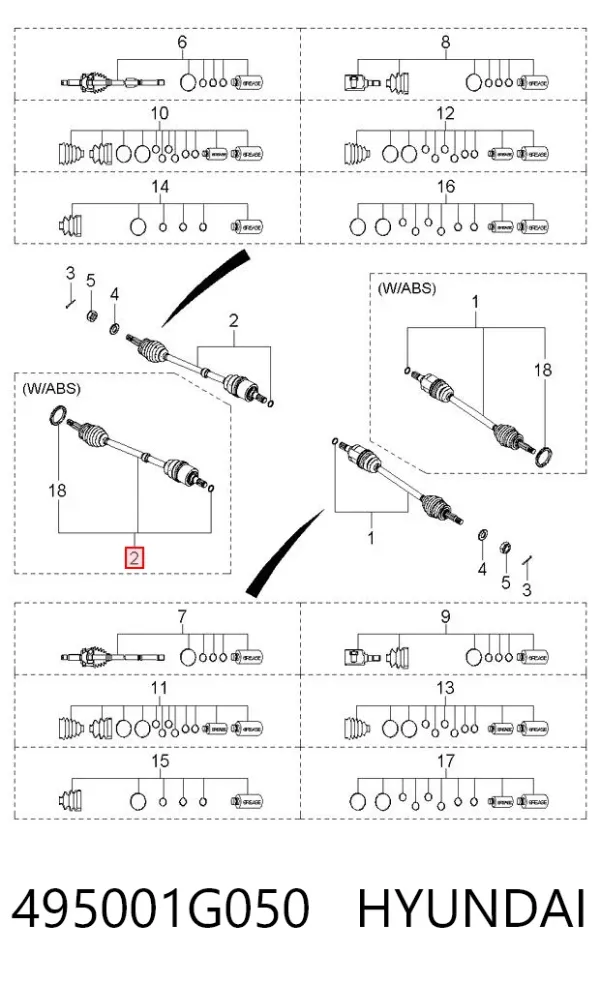 Semieje delantero derecho 495001G050 Hyundai/Kia