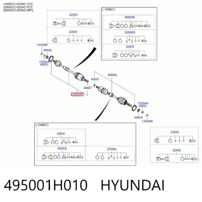Semieje delantero derecho HYUNDAI 495001H010