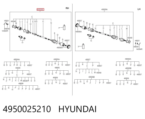 Semieje delantero derecho 4950025210 Hyundai/Kia