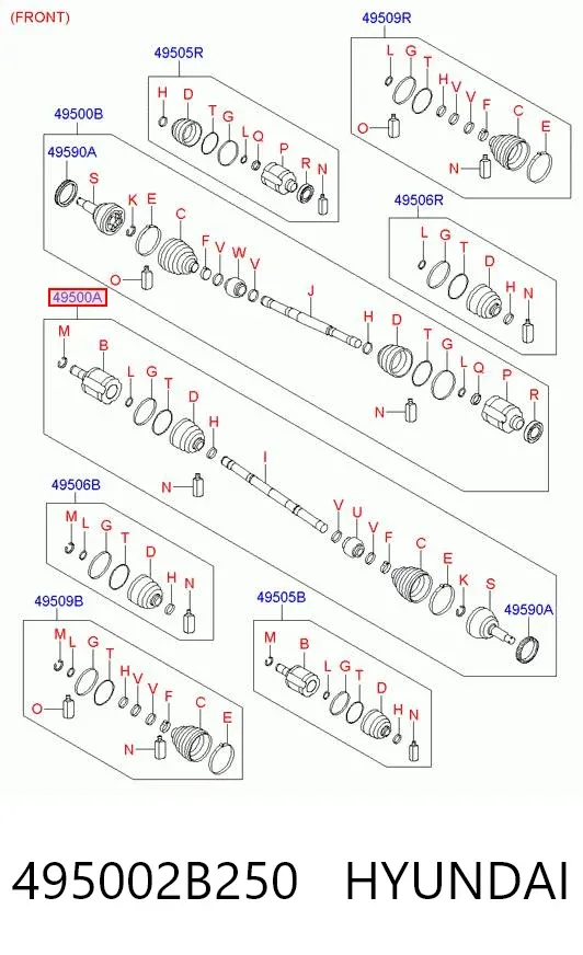 Semieje delantero 495002B250 Hyundai/Kia