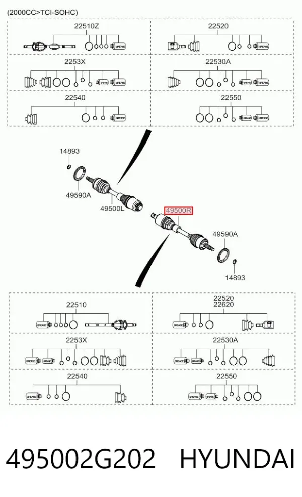 Semieje delantero derecho 495002G202 Hyundai/Kia