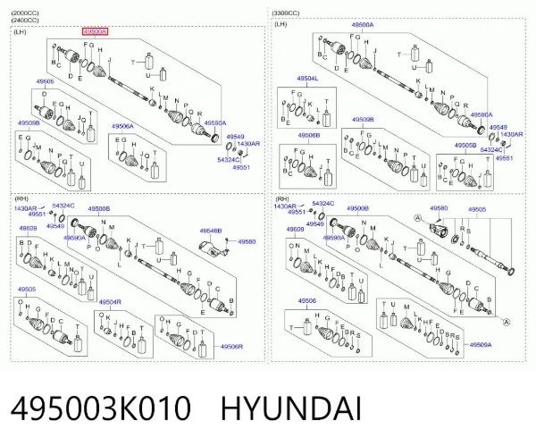 Semieje delantero izquierdo 495003K010 Hyundai/Kia