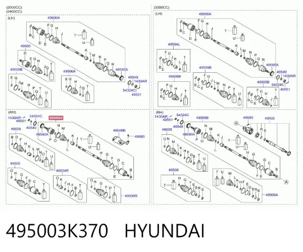 Semieje delantero derecho 495003K370 Hyundai/Kia