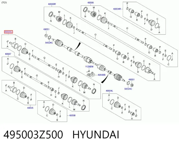 Semieje delantero izquierdo 495003Z500 Hyundai/Kia