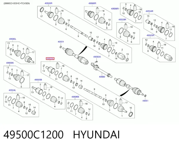 Semieje delantero izquierdo 49500C1200 Hyundai/Kia