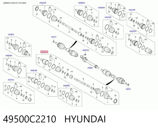 Semieje delantero izquierdo 49500C2210 Hyundai/Kia