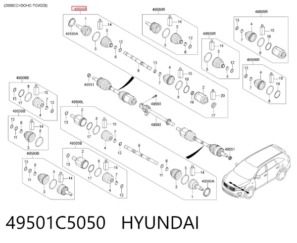 Semieje delantero derecho 49501C5050 Hyundai/Kia