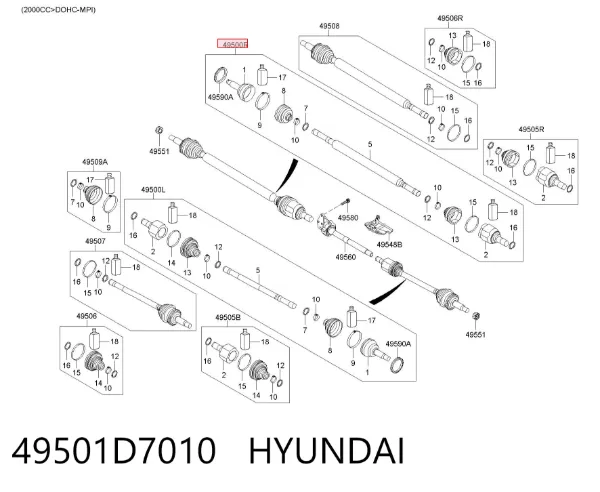 Junta homocinética interna delantera derecha 49501D7010 Hyundai/Kia