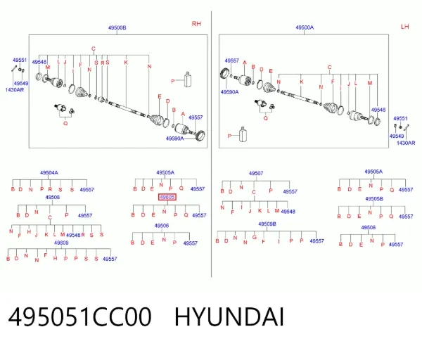 Junta homocinética interna delantera 495051CC00 Hyundai/Kia