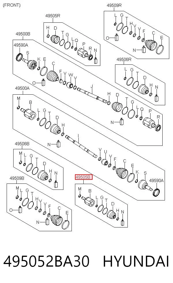 Junta homocinética interna delantera izquierda 495052BA30 Hyundai/Kia