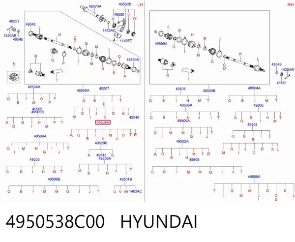 Junta homocinética interna delantera 4950538C00 Hyundai/Kia