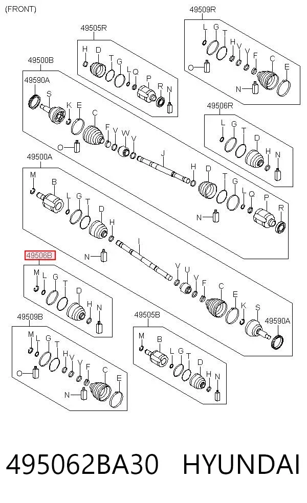 Fuelle, junta homocinética interna izquierda del semieje delantero 495062BA30 Hyundai/Kia