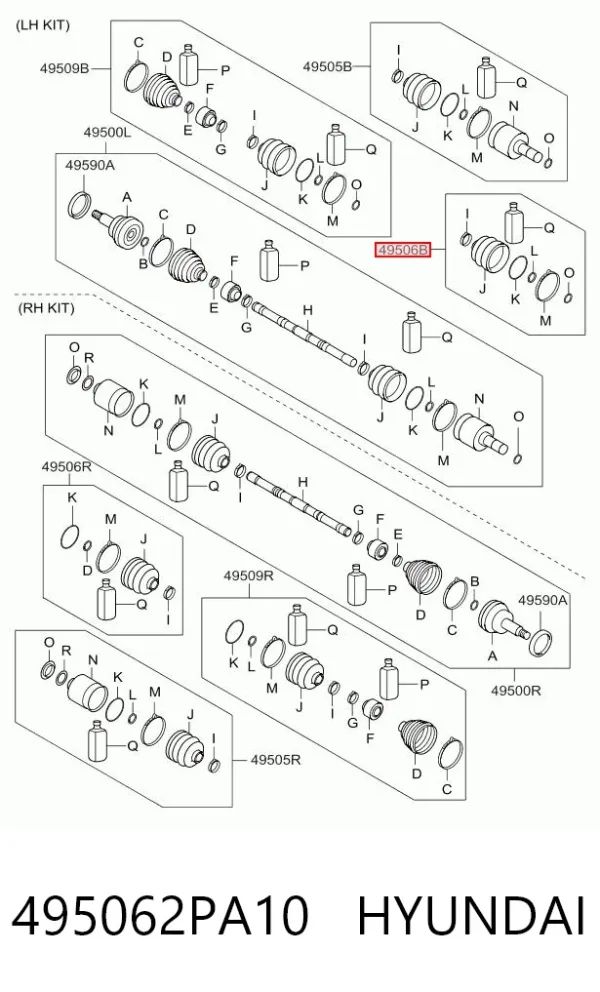 Fuelle, junta homocinética interna izquierda del semieje delantero 495062PA10 Hyundai/Kia
