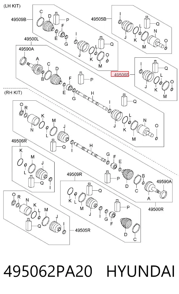 Fuelle, junta homocinética interna izquierda del semieje delantero 495062PA20 Hyundai/Kia