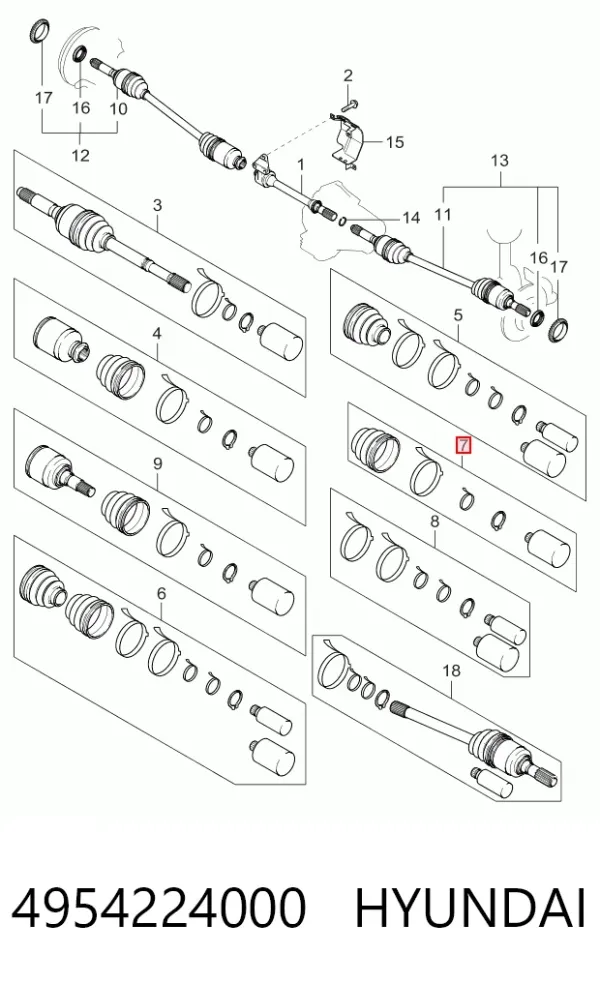 Fuelle de semieje delantero interior 4954224000 Hyundai/Kia