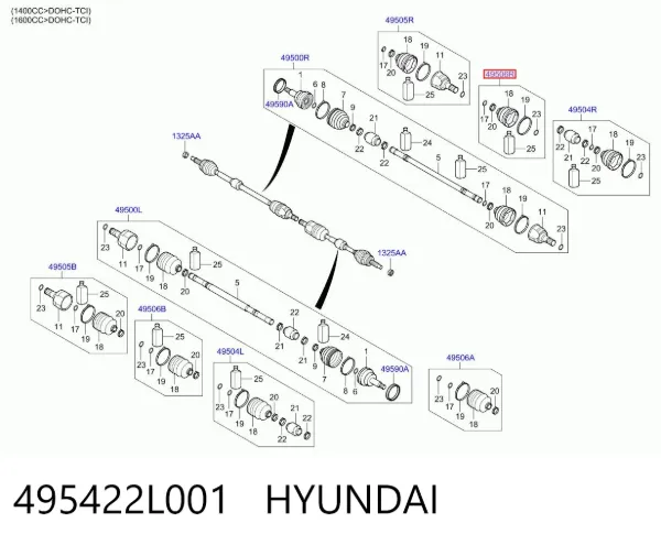 Fuelle de semieje delantero interior 495422L001 Hyundai/Kia
