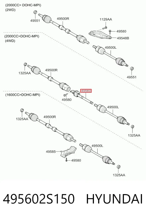Eje intermedio de transmisión 495602S150 Hyundai/Kia
